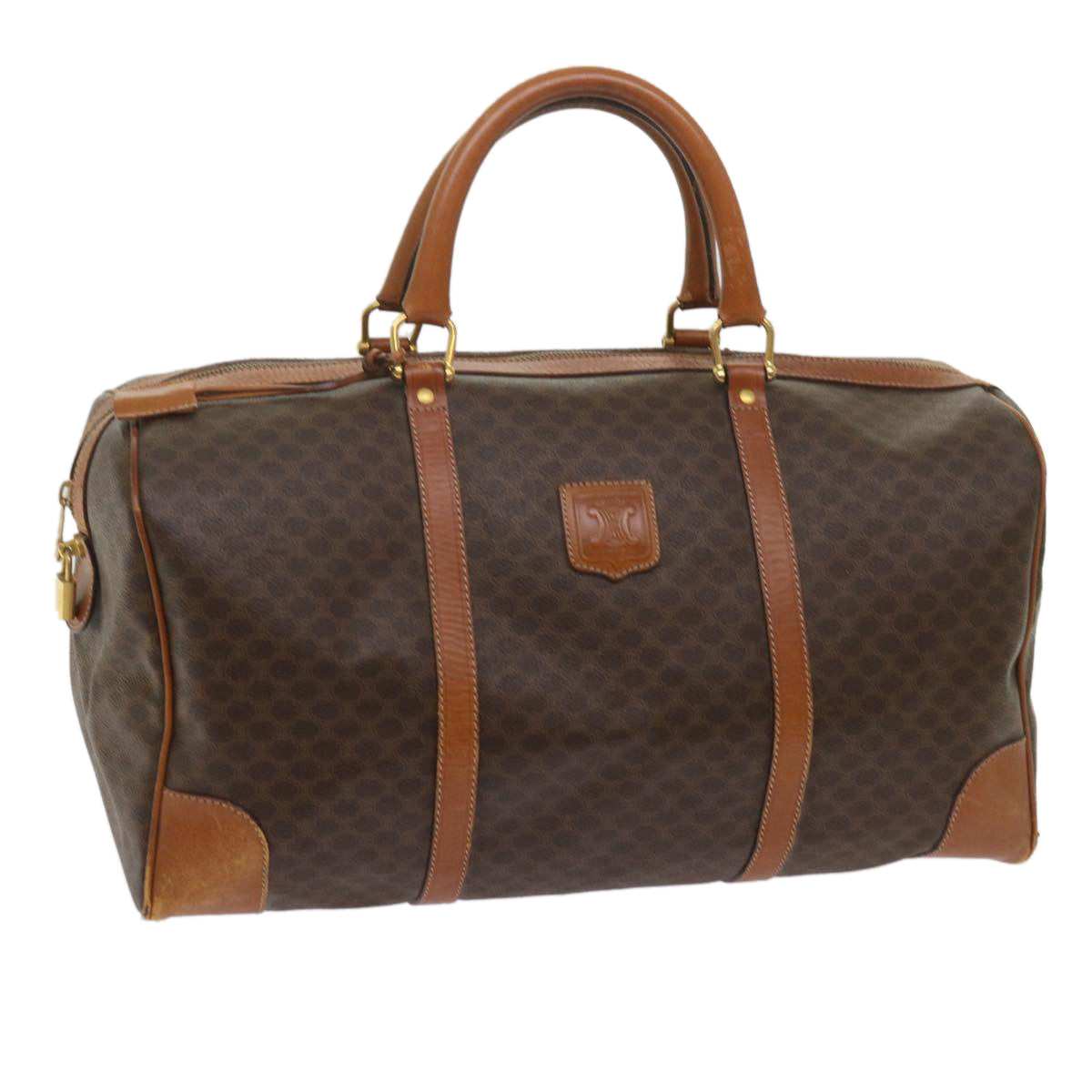 Luxury CELINE Macadam Canvas Boston Bag PVC Brown 12754
