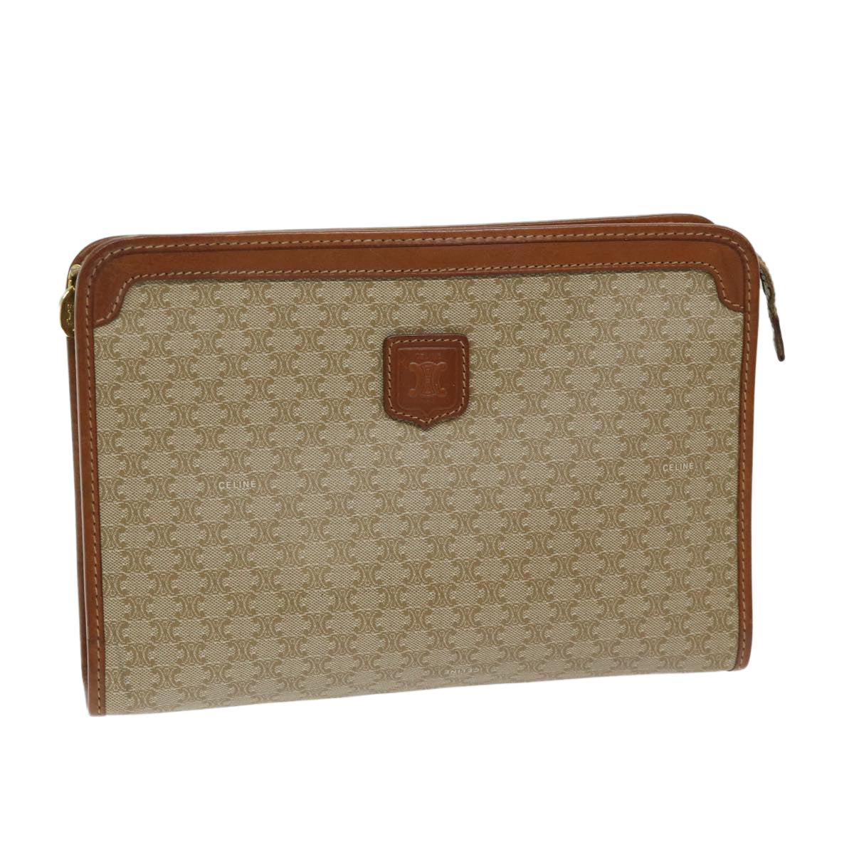 Luxury CELINE Macadam Canvas Clutch Bag Beige 12903