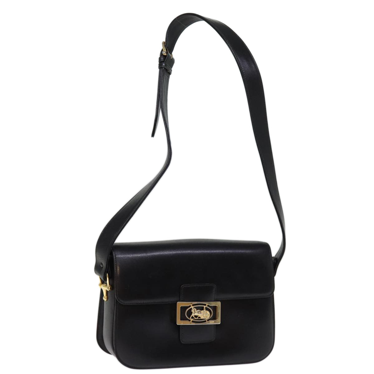 Luxury CELINE Horse Carriage Shoulder Bag Leather Black 14459