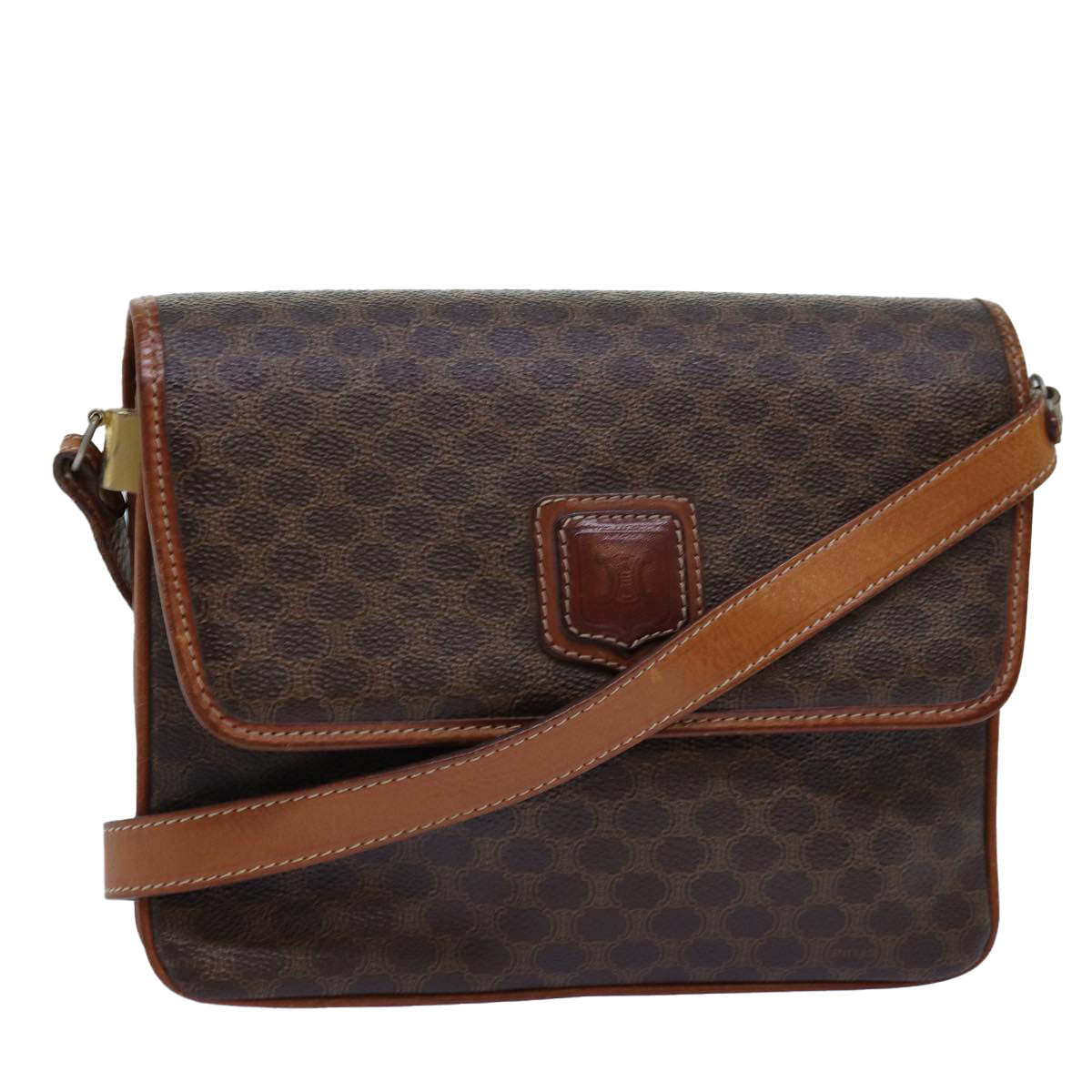 Luxury CELINE Macadam Canvas Shoulder Bag PVC Brown 14757