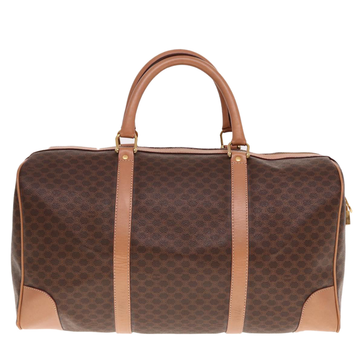 Luxury CELINE Macadam Canvas Boston Bag PVC Leather Brown 15177