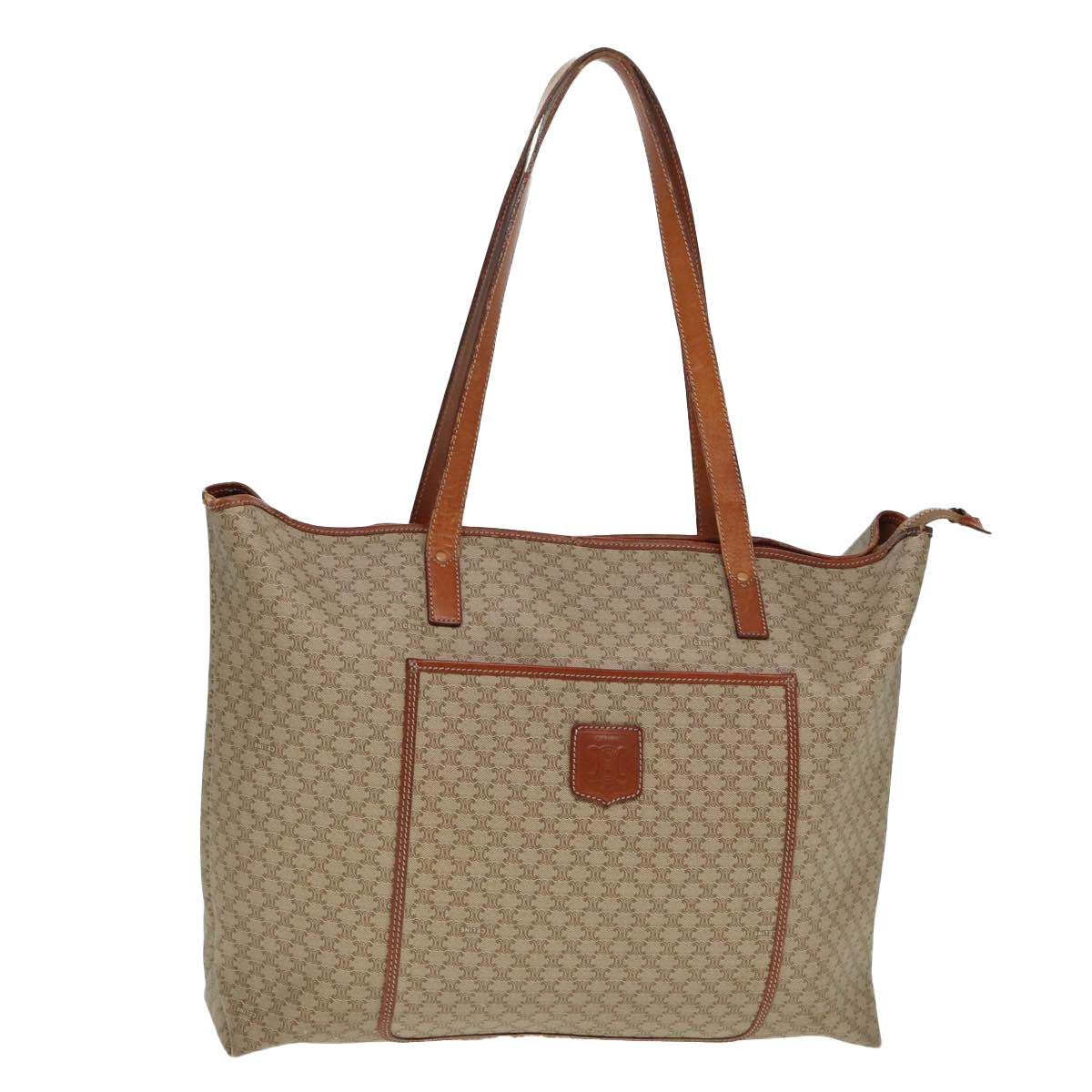 Luxury CELINE Macadam Canvas Tote Bag Leather Beige Brown 15313