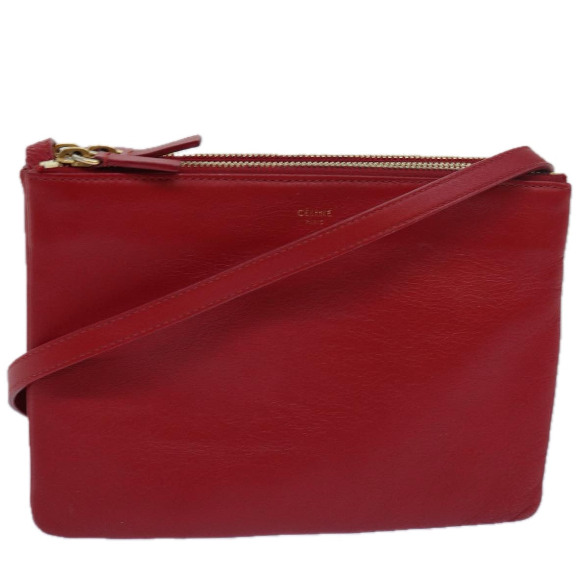 Luxury CELINE Trio Small Shoulder Bag Leather Red 15431