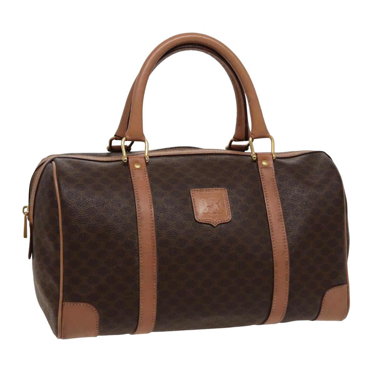 Luxury CELINE Macadam Canvas Boston Bag PVC Leather Brown 15490