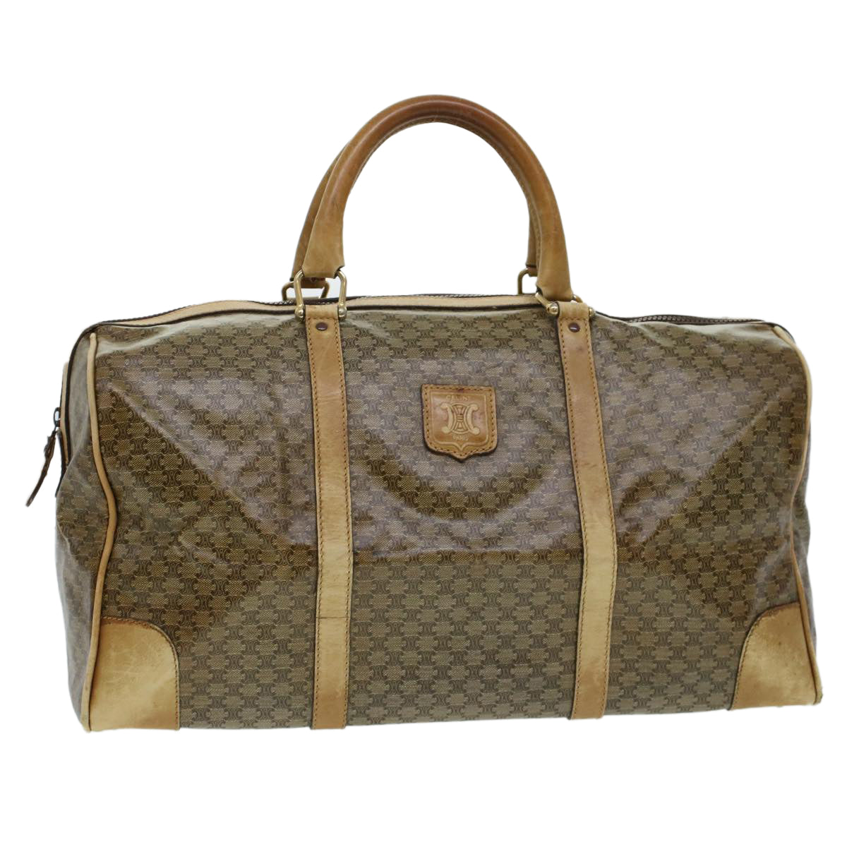 Luxury CELINE Macadam Canvas Boston Bag Beige 5458