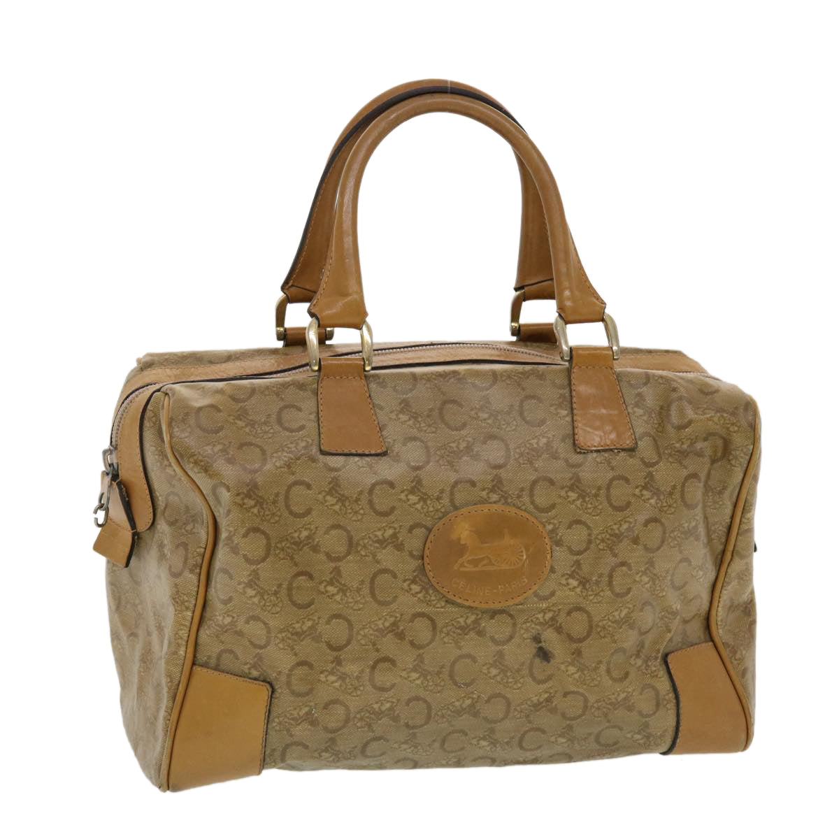 Luxury CELINE C Macadam Canvas Boston Bag Brown 5755