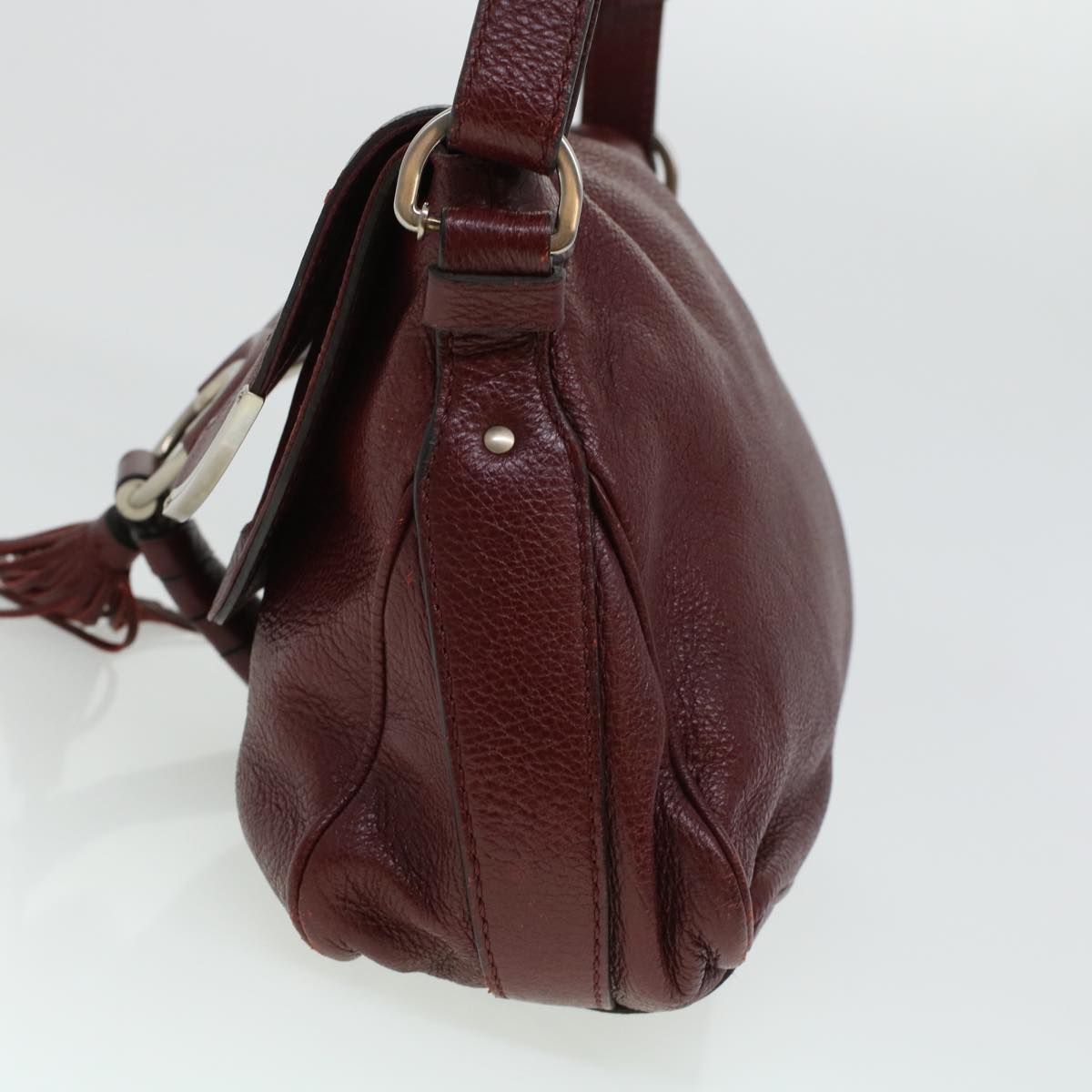 Luxury CELINE Fringe Shoulder Bag Leather Red 5797