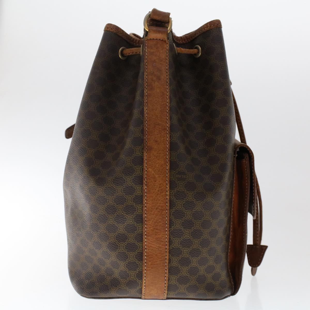 Luxury CELINE Macadam Canvas Shoulder Bag PVC Leather Brown 6871