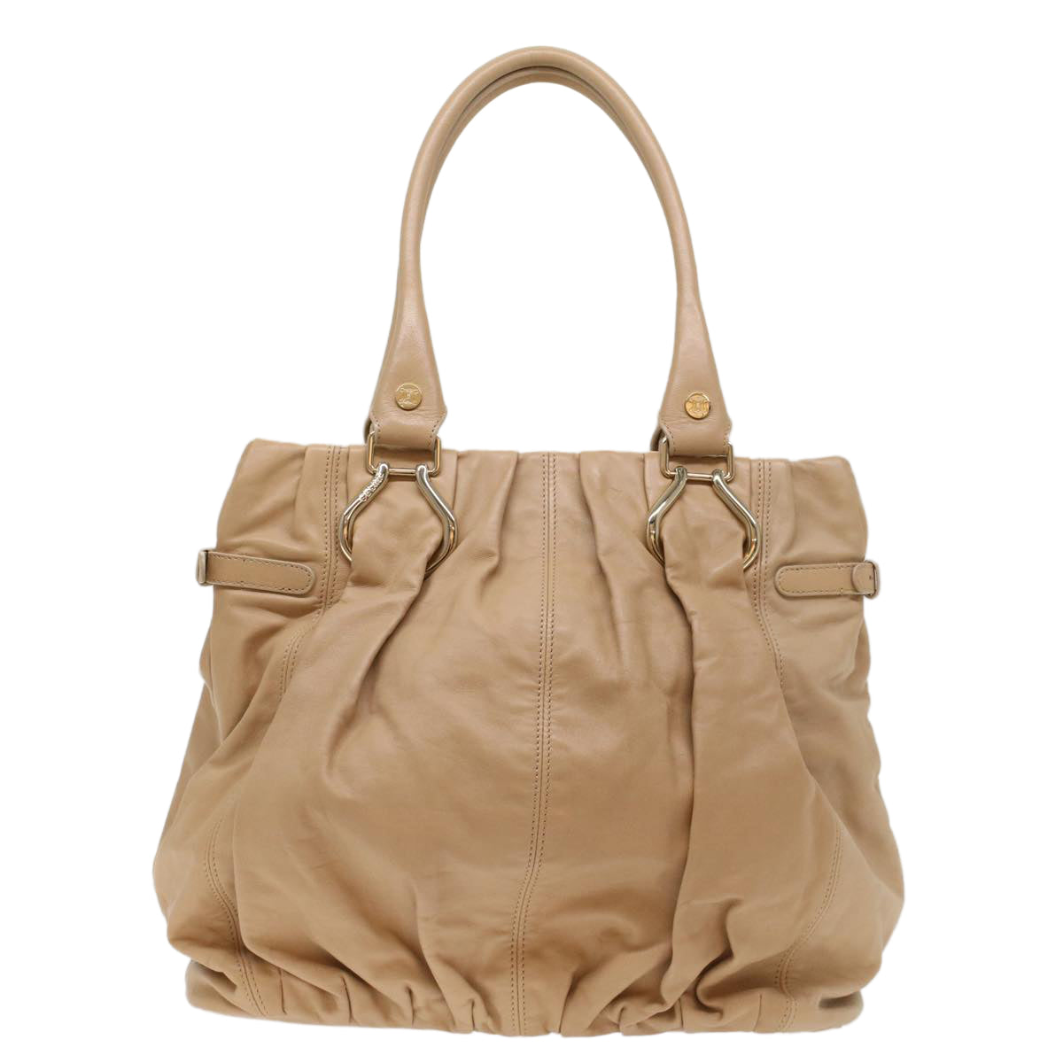 Luxury CELINE Shoulder Bag Leather Beige 7176