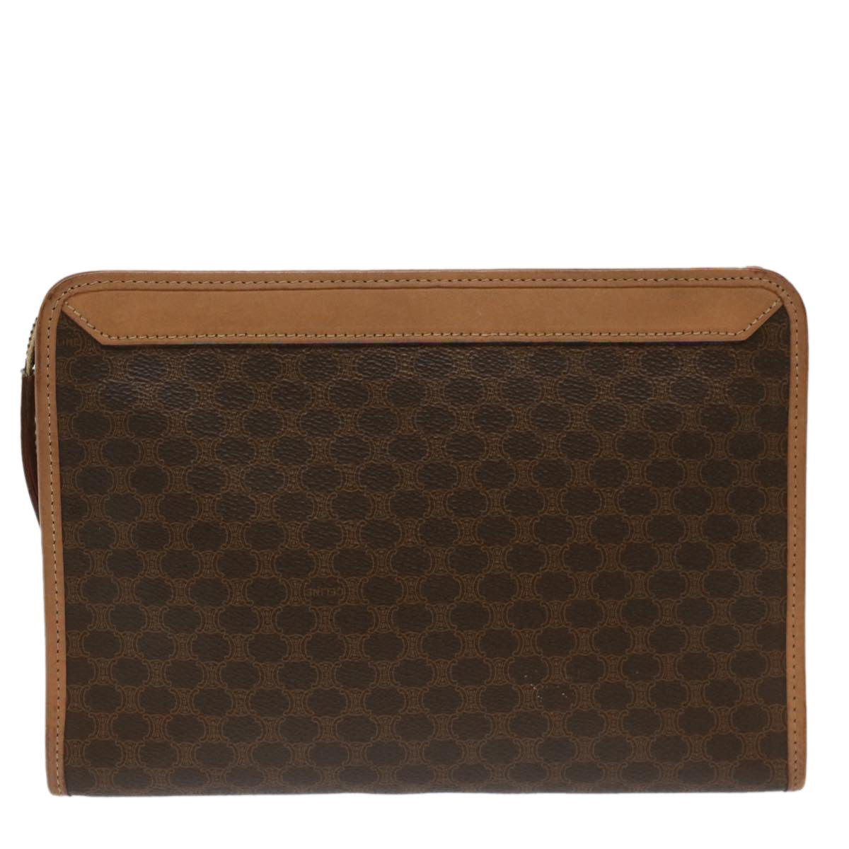 Luxury CELINE Macadam Canvas Clutch Bag PVC Leather Beige Brown 7212