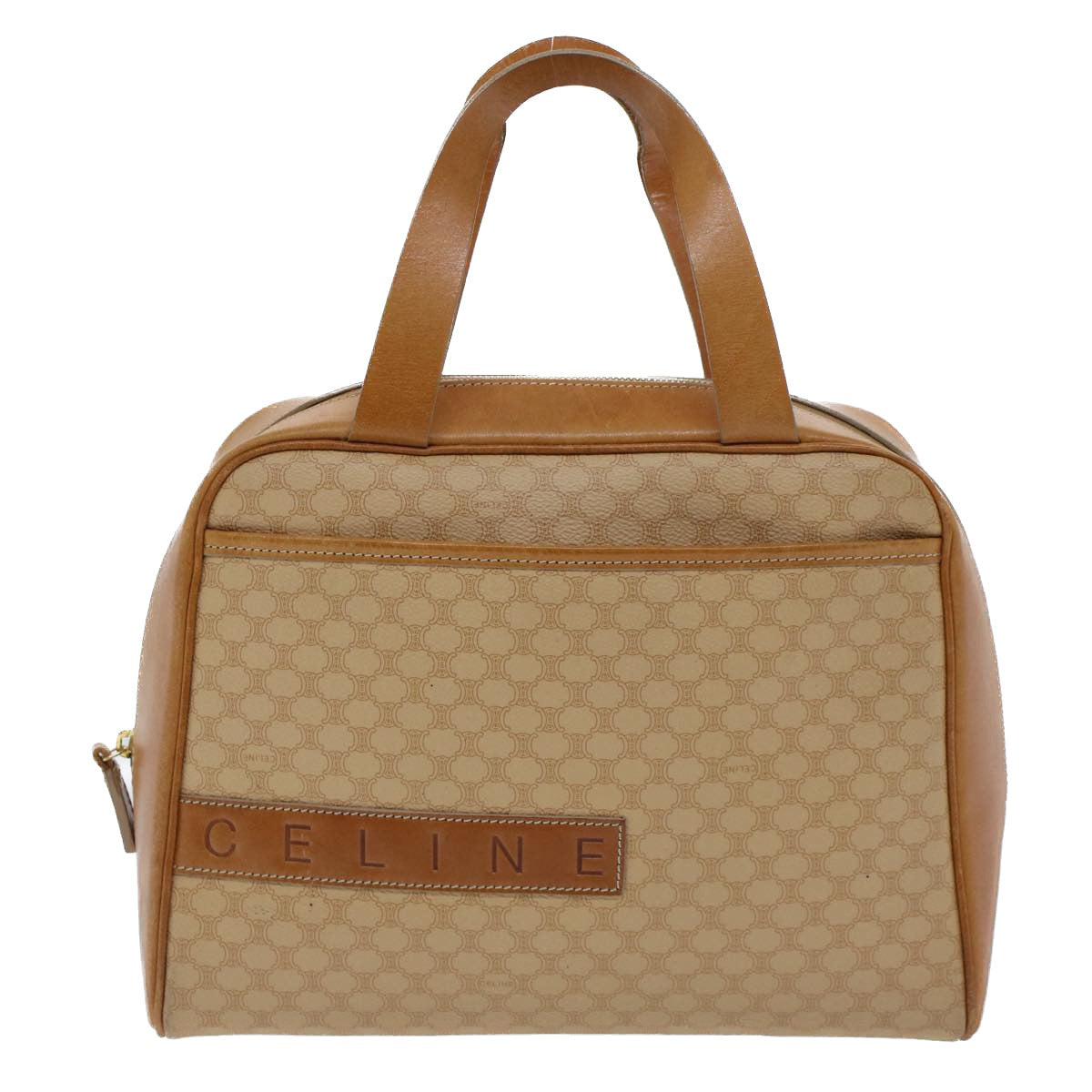 Luxury CELINE Macadam Canvas Hand Bag PVC Leather 2Set Beige Brown 7502