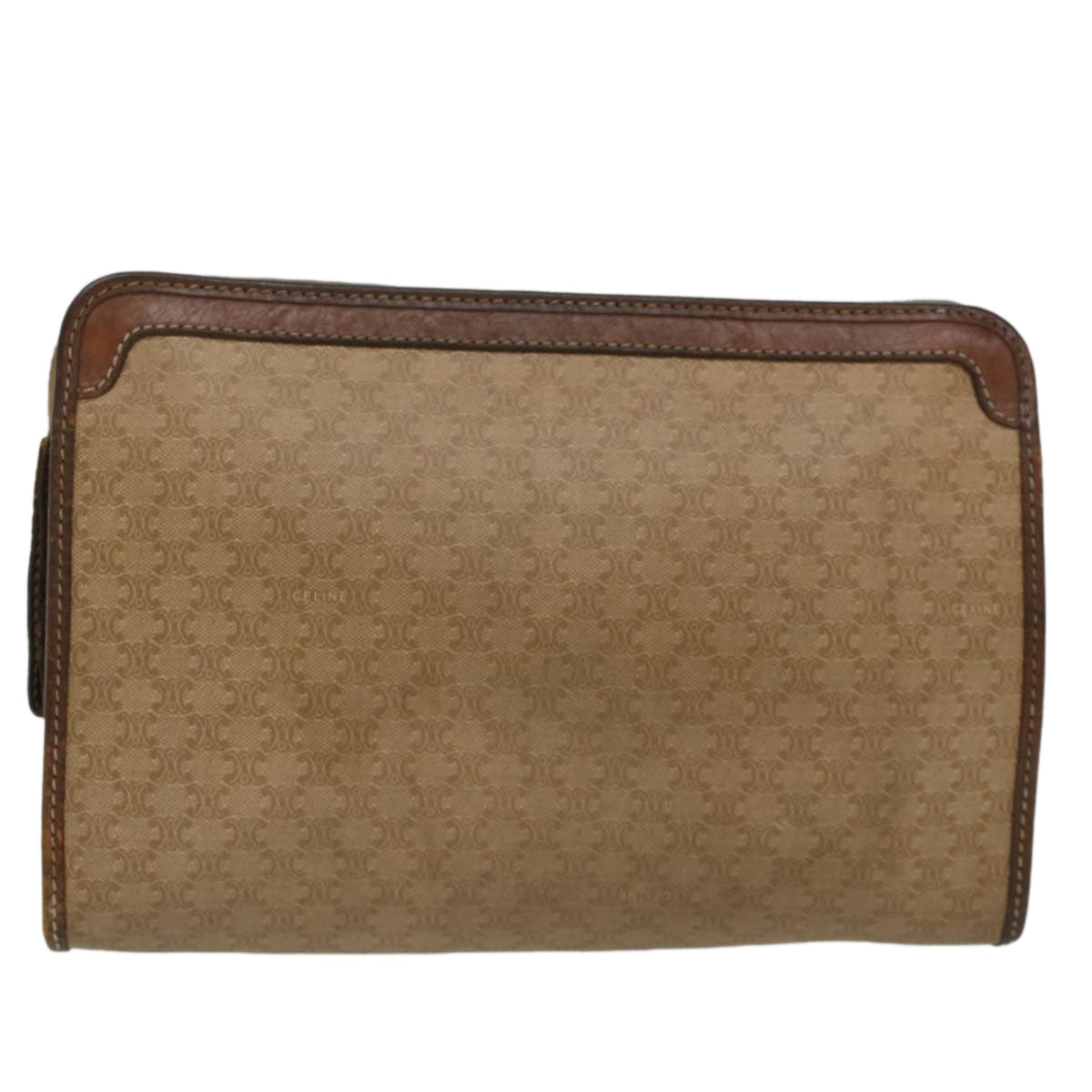 Luxury CELINE Macadam Canvas Clutch Bag Leather Beige 7544
