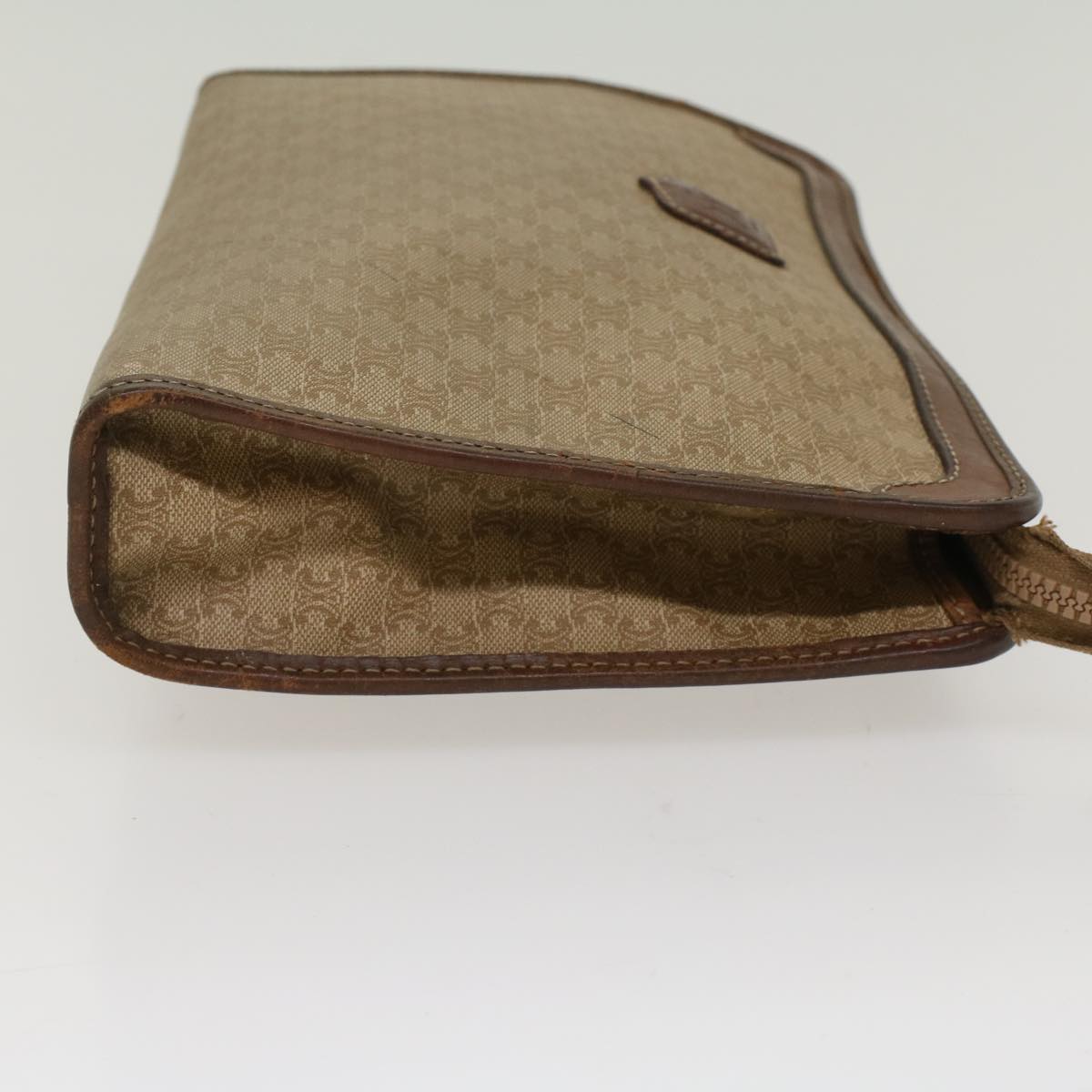 Luxury CELINE Macadam Canvas Clutch Bag Leather Beige 7544