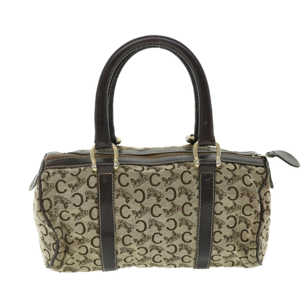 Luxury CELINE C Macadam Canvas Boston Bag Brown 7600