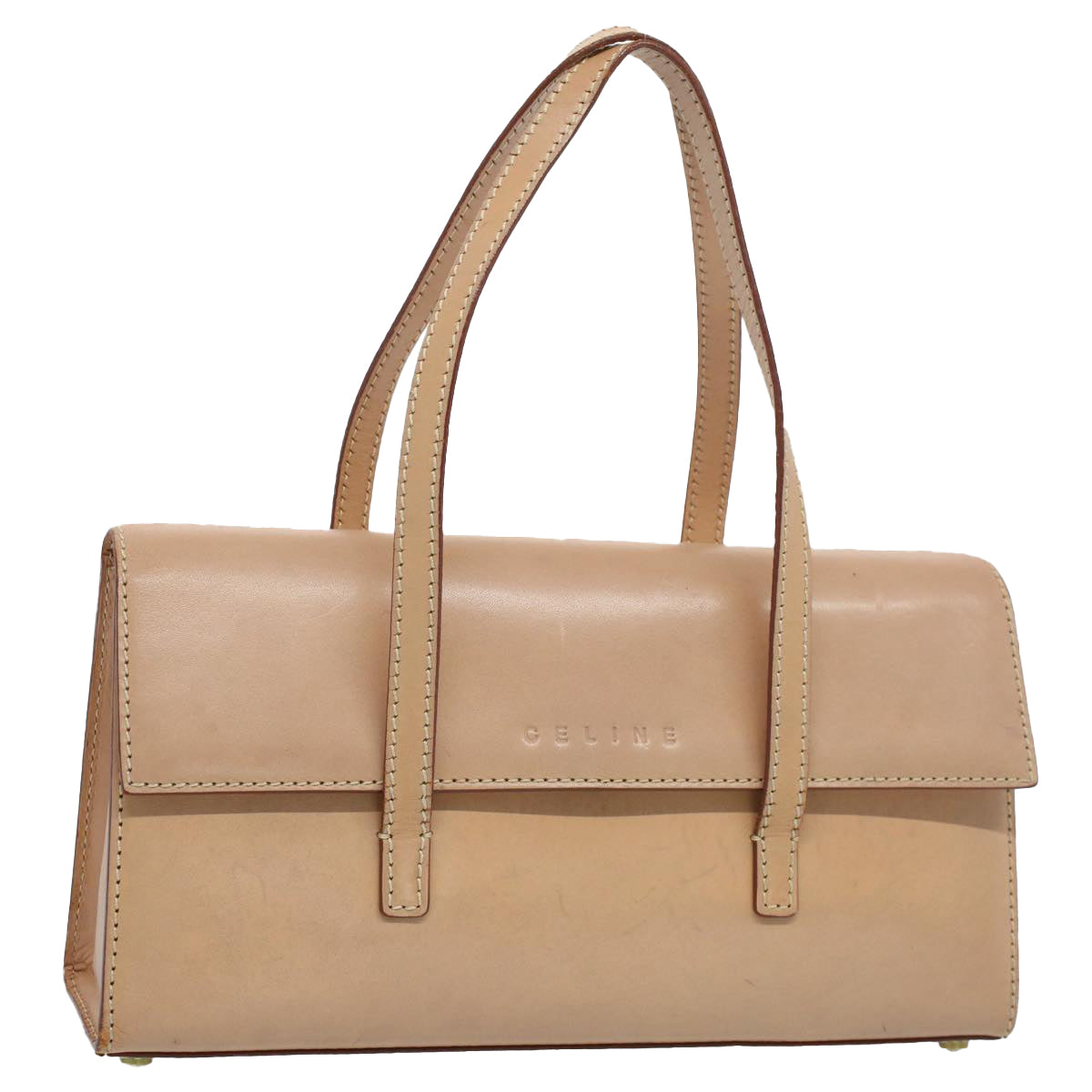 Luxury CELINE Shoulder Bag Leather Beige 7986