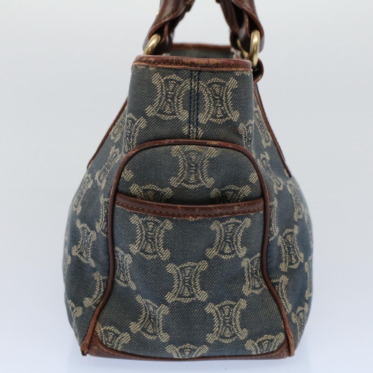 Luxury CELINE Paris Macadam Canvas Hand Bag Blue 8431