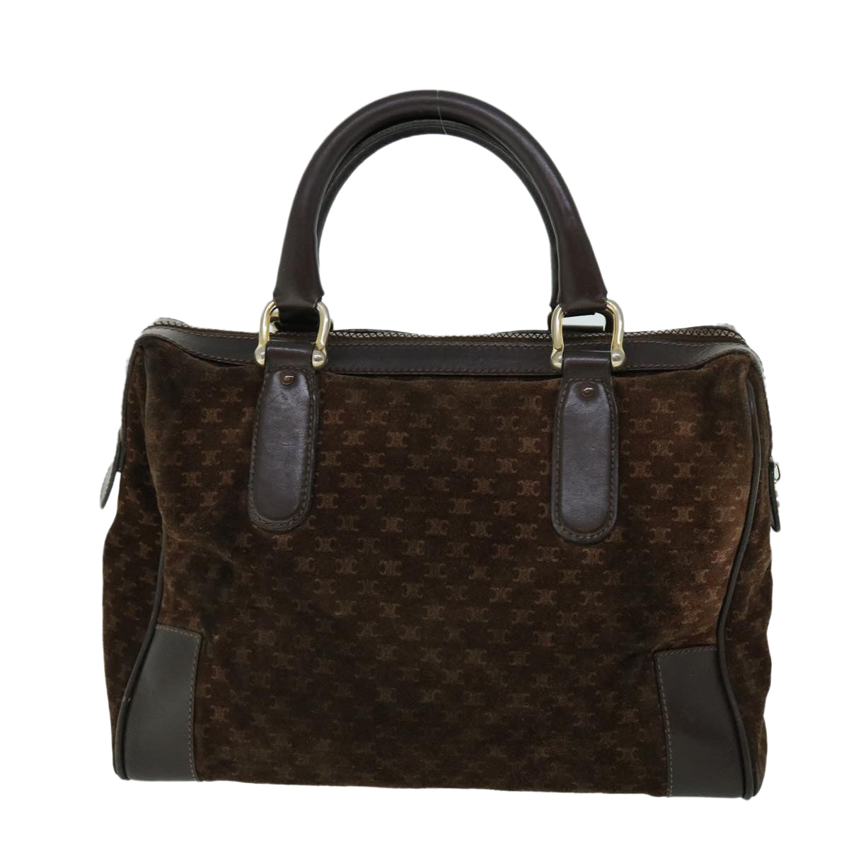 Luxury CELINE Macadam Canvas Boston Bag Leather Brown 8433
