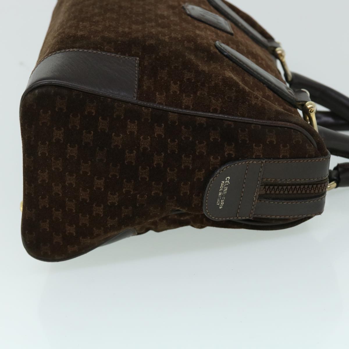 Luxury CELINE Macadam Canvas Boston Bag Leather Brown 8433