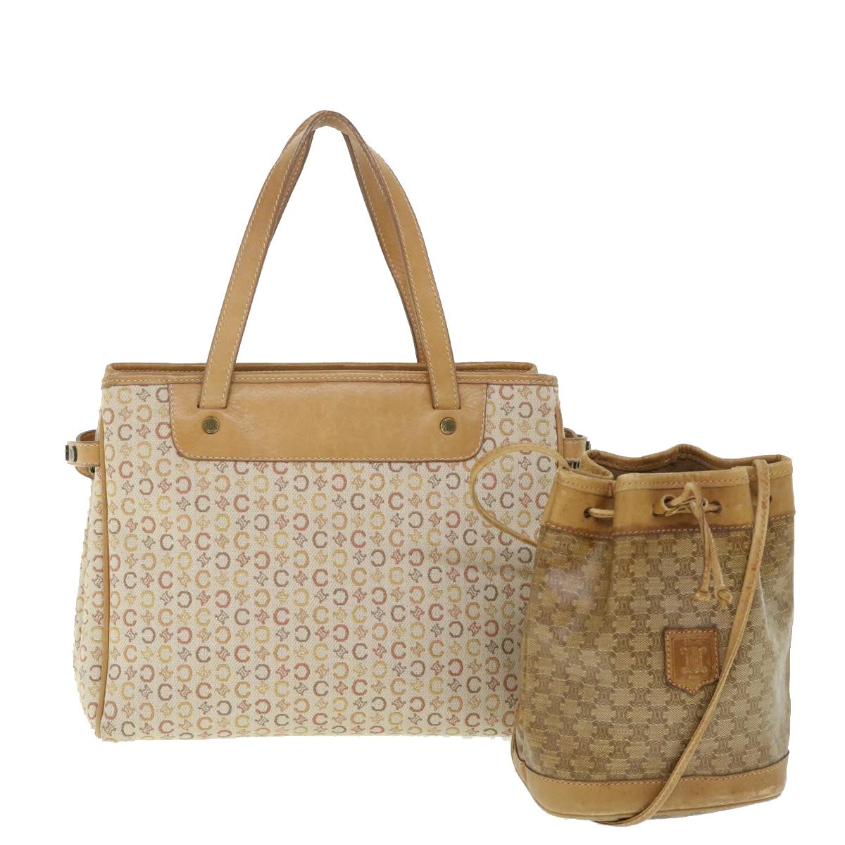 Luxury CELINE Macadam Canvas Hand Bag 2Set Beige 8536