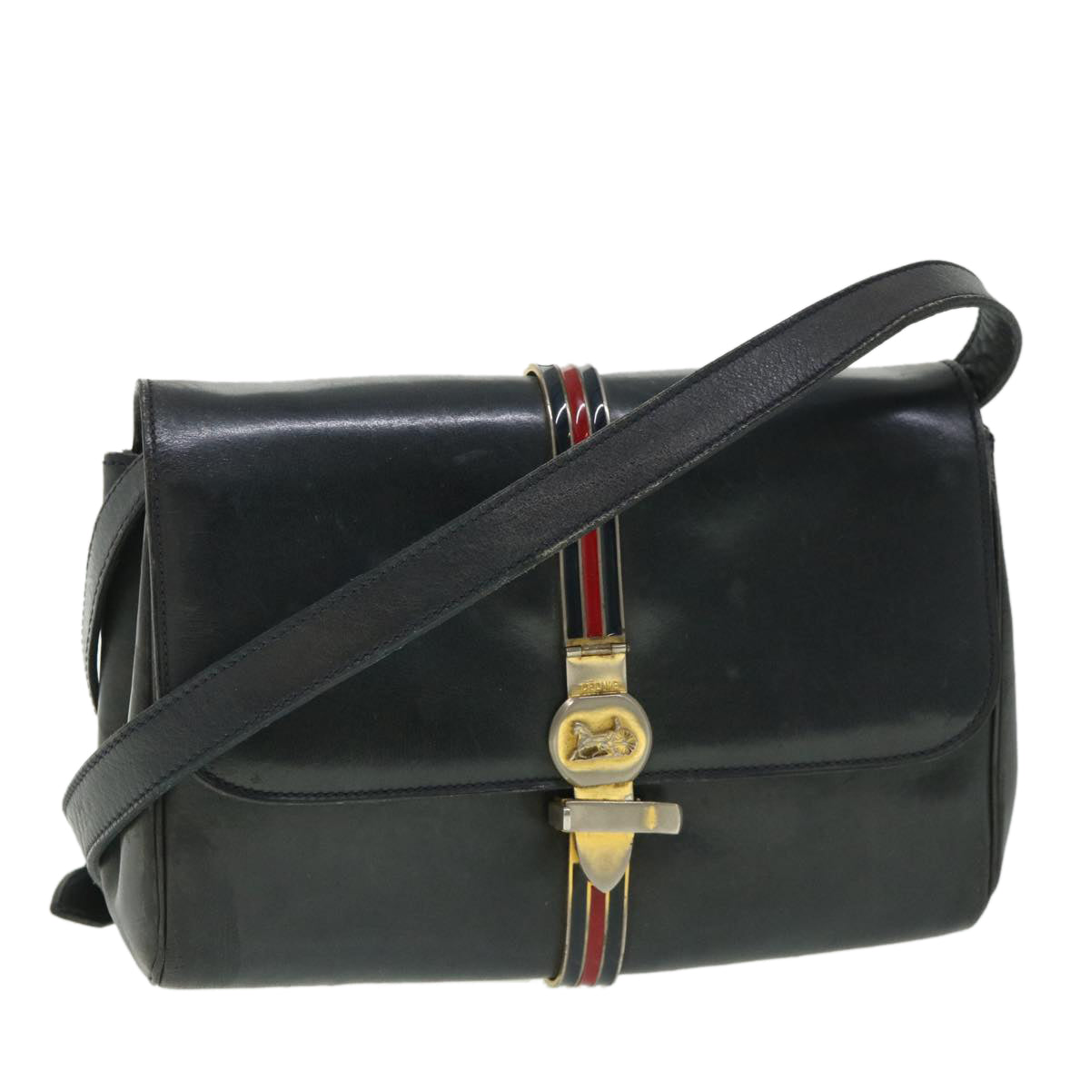 Luxury CELINE Horse Carriage Shoulder Bag Leather Navy 8618