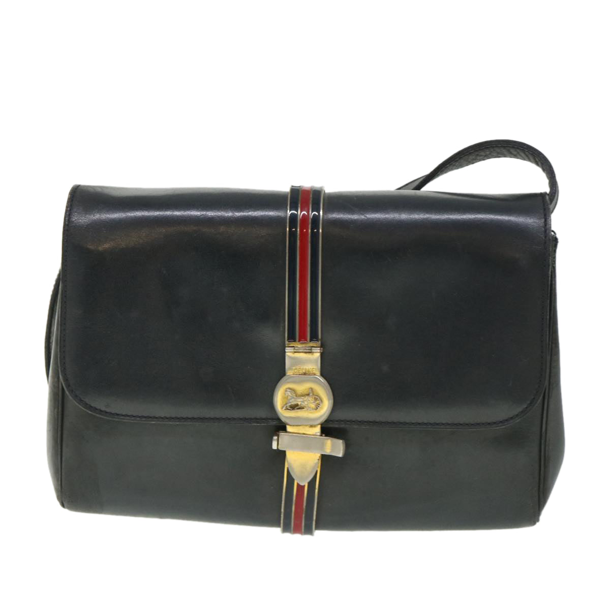 Luxury CELINE Horse Carriage Shoulder Bag Leather Navy 8618