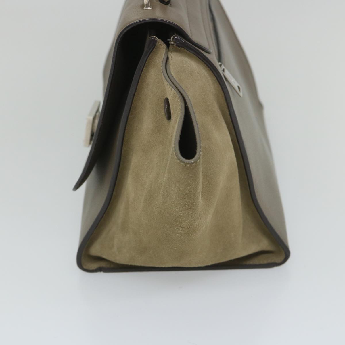 Luxury CELINE Trapeze Hand Bag Leather 2way Brown Gray 8887