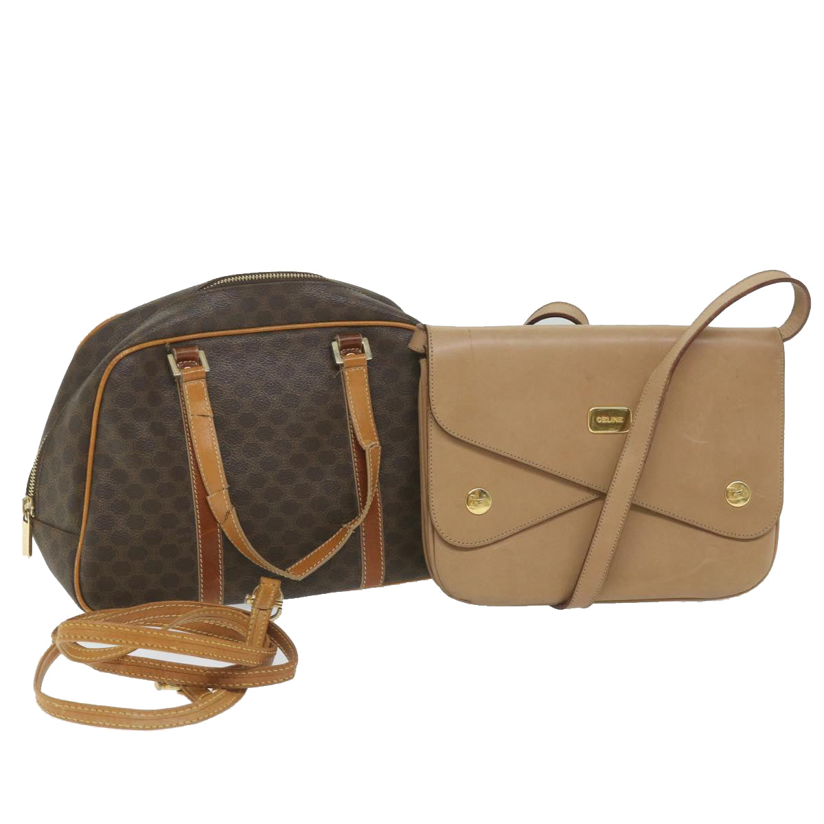 Luxury CELINE Macadam Canvas Shoulder Bag PVC Leather 2Set Beige Brown 9101