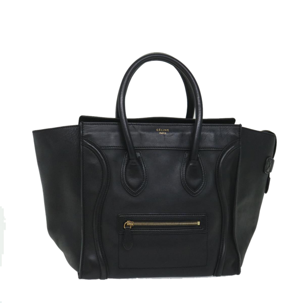 Luxury CELINE Luggage Tote Bag Leather Black 9159