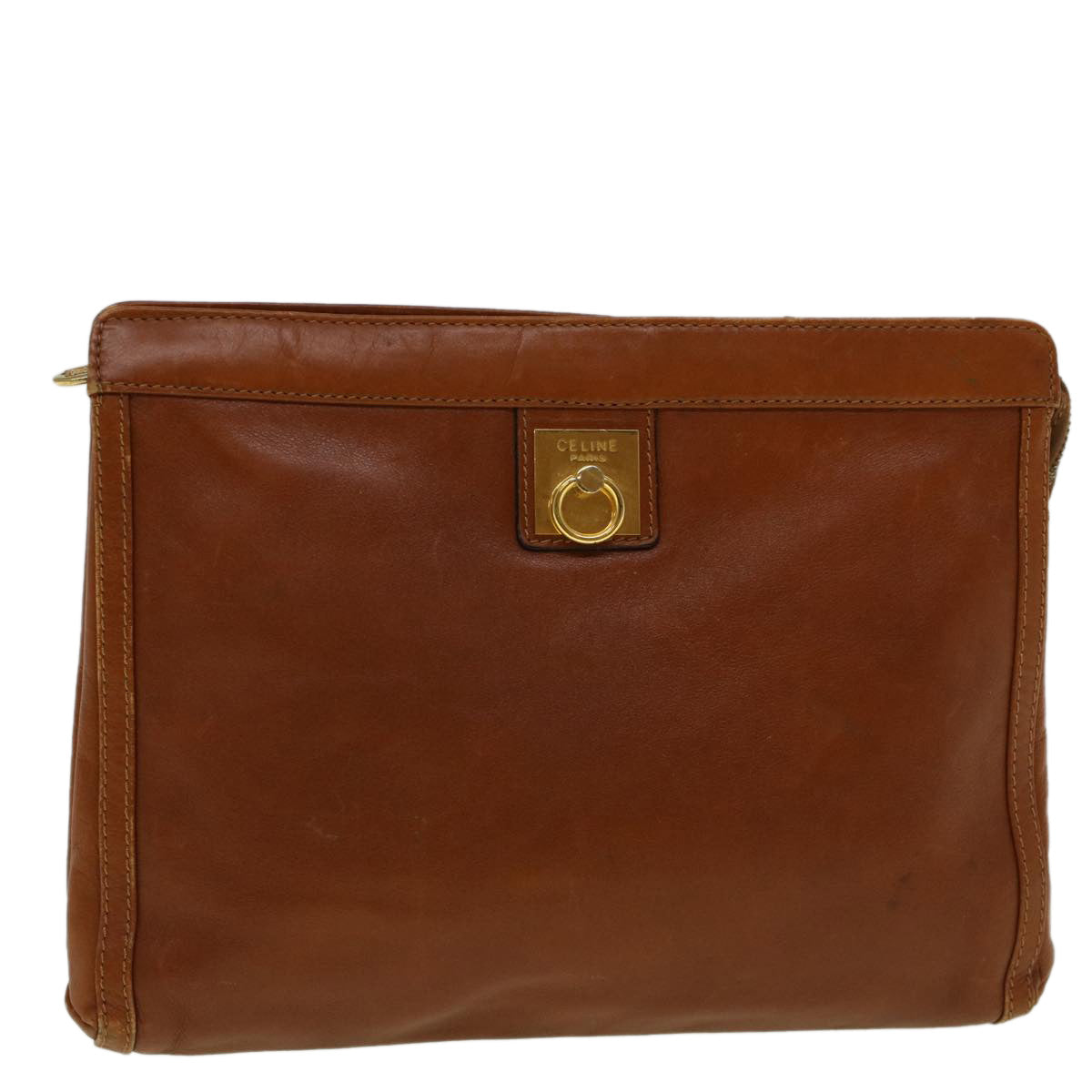 Luxury CELINE Clutch Bag Leather Brown 9584