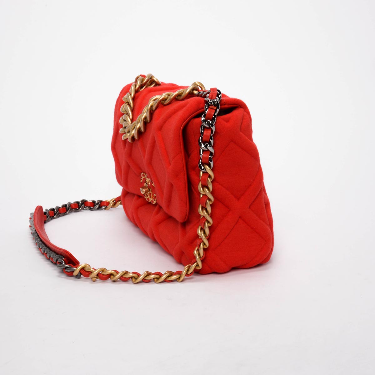 Chanel Red Quilted Jersey Large Chanel Handbag - Rovelle Bags