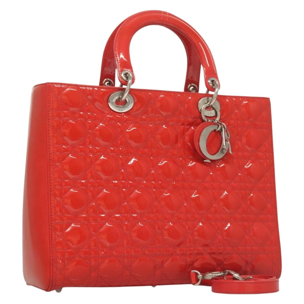 Christian Dior Lady Dior Patent Patent Leather Red Patent_Leather Bag ()