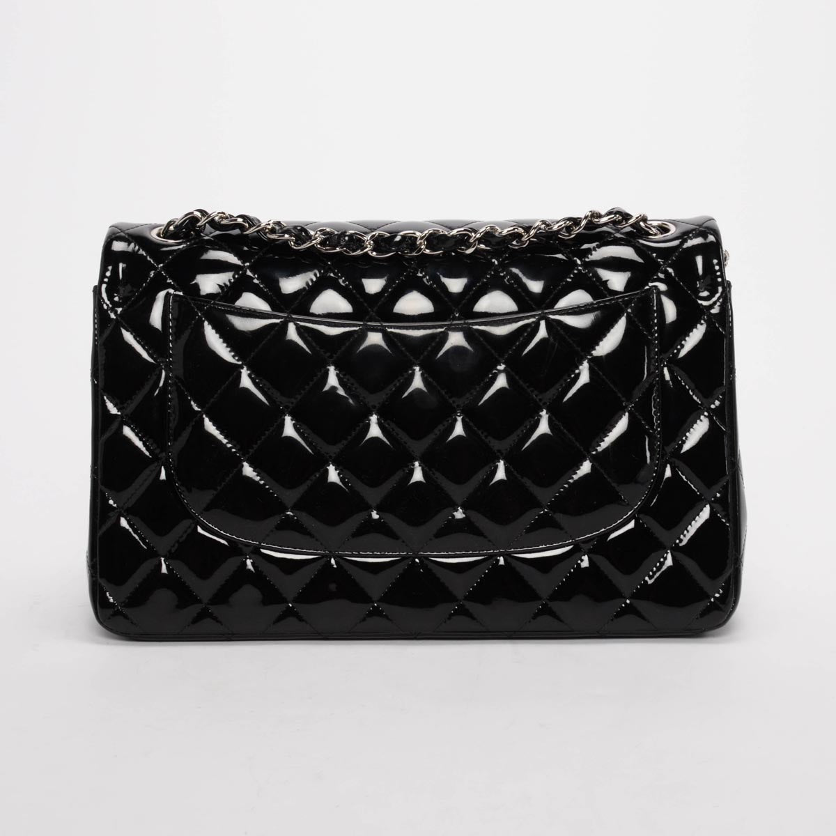 Chanel Black Quilted Patent Large Double Flap Bag - Rovelle Bags