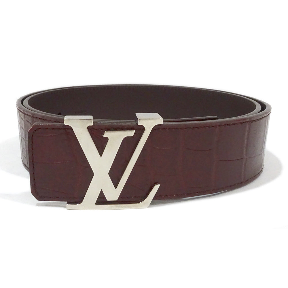Louis Vuitton Belt Sanctuary LV Initial 40MM M6135U Brown Silver Crocodile 36 90cm Mens