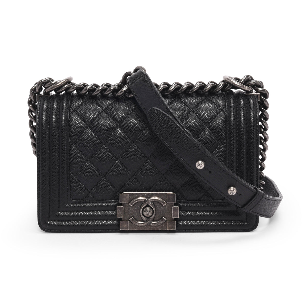 Chanel Black Quilted Caviar Small Boy Handbag - Rovelle Bags