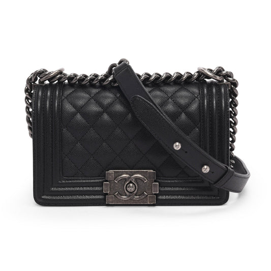 Chanel Black Quilted Caviar Small Boy Handbag - Rovelle Bags