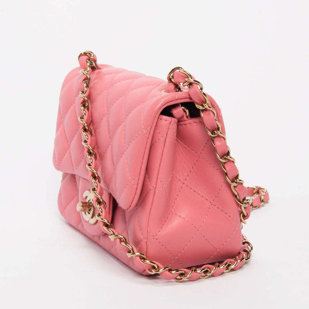 Chanel Pink Quilted Lambskin Mini Square Flap Bag - Rovelle Bags