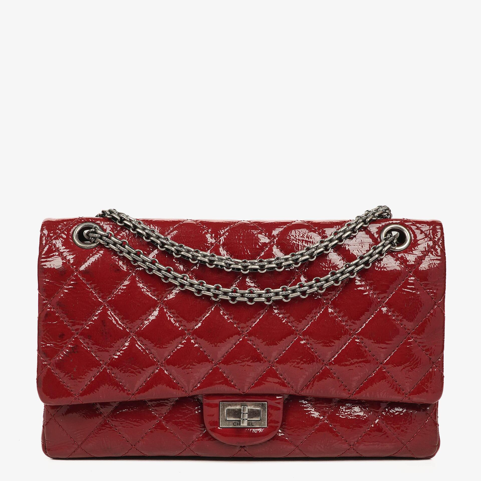Chanel 2.55 226 Reissue Red Crinkled Patent Leather Flap Bag With Ruthenium Hardware