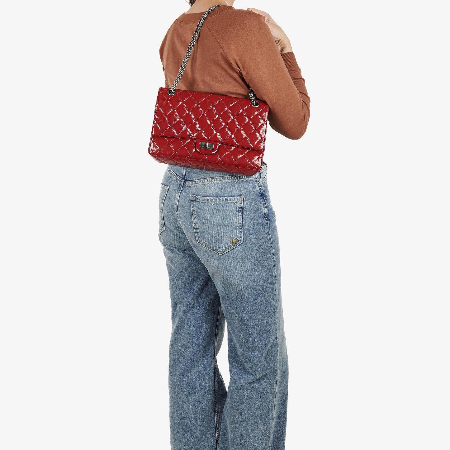 Chanel 2.55 226 Reissue Red Crinkled Patent Leather Flap Bag With Ruthenium Hardware