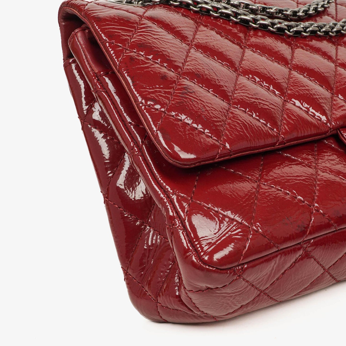 Chanel 2.55 226 Reissue Red Crinkled Patent Leather Flap Bag With Ruthenium Hardware