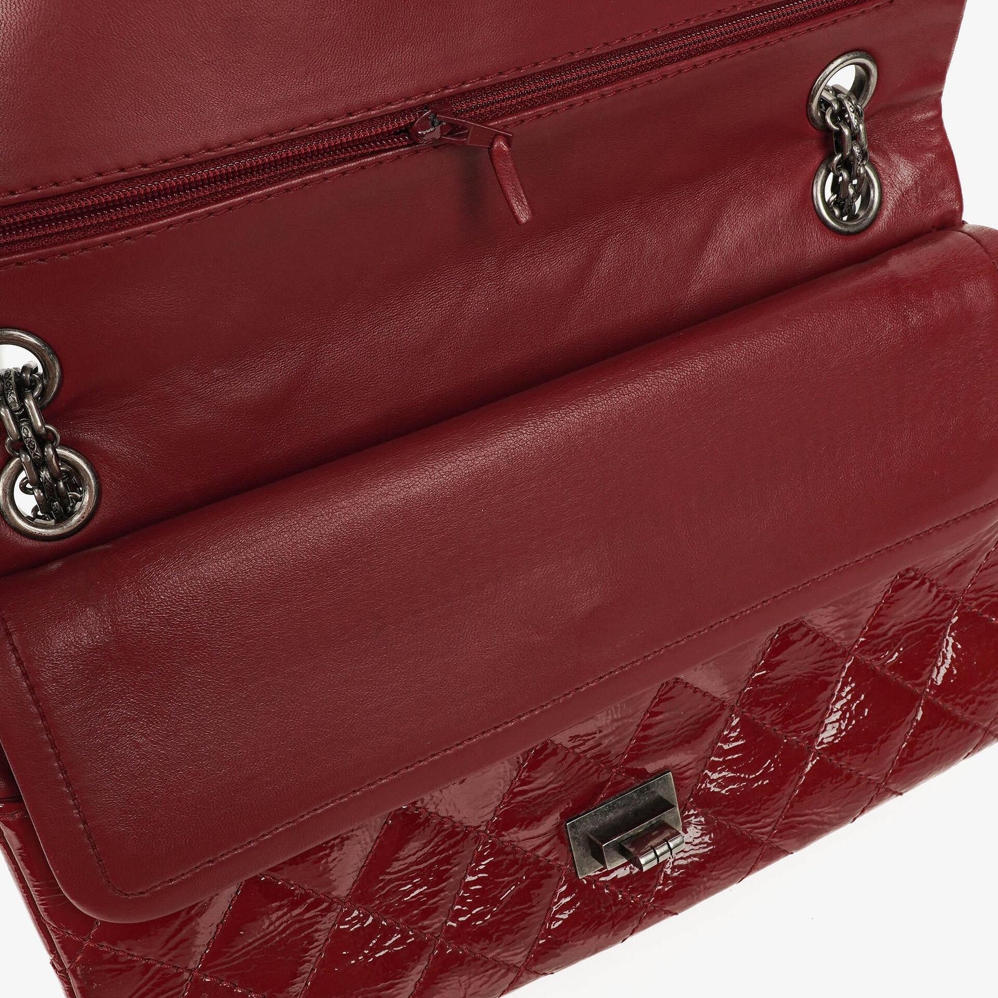 Chanel 2.55 226 Reissue Red Crinkled Patent Leather Flap Bag With Ruthenium Hardware