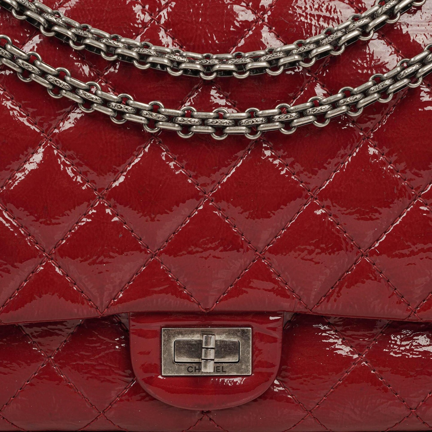 Chanel 2.55 226 Reissue Red Crinkled Patent Leather Flap Bag With Ruthenium Hardware