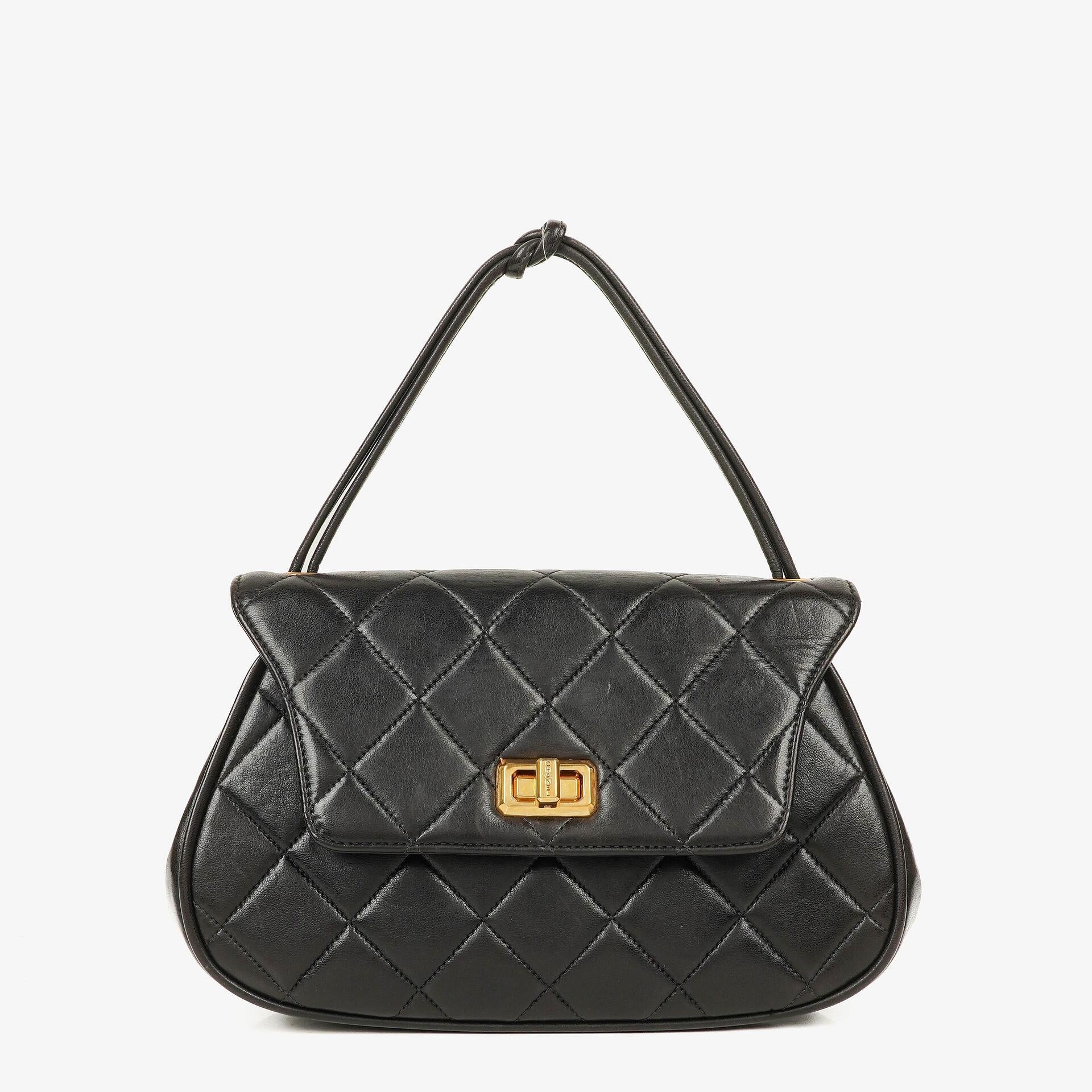 Chanel 2.55 Black Quilted Lambskin Top Handle Flap Bag