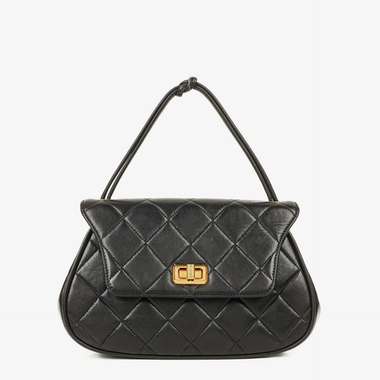 Chanel 2.55 Black Quilted Lambskin Top Handle Flap Bag
