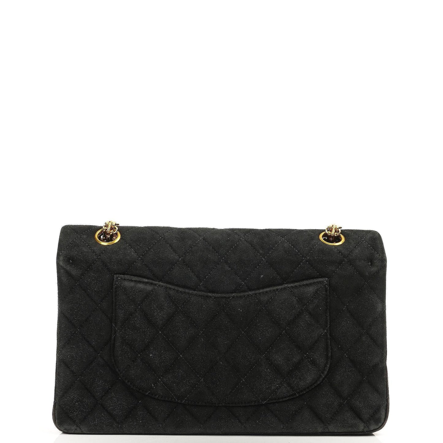 Chanel 2.55 Medium Classic Double Flap Bag Black Quilted Suede Gold Hardware