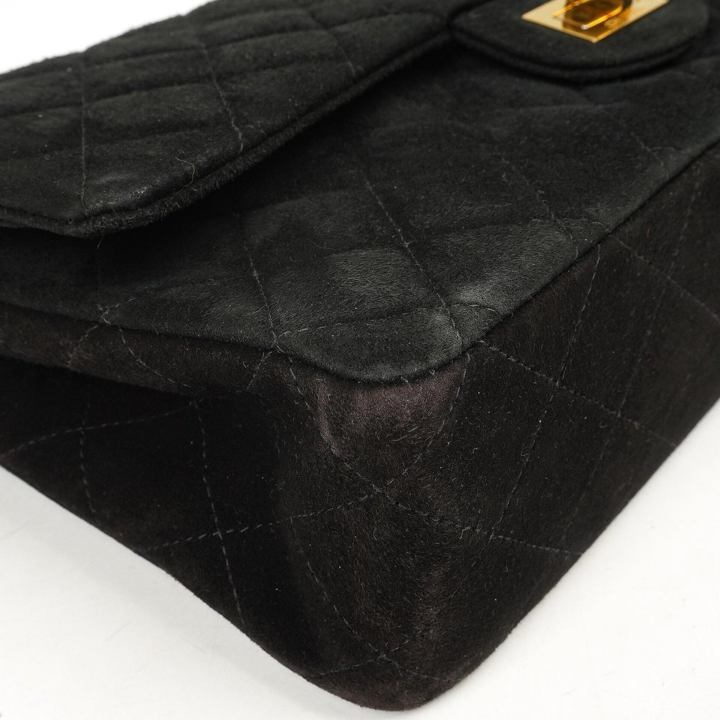 Chanel 2.55 Medium Classic Double Flap Bag Black Quilted Suede Gold Hardware