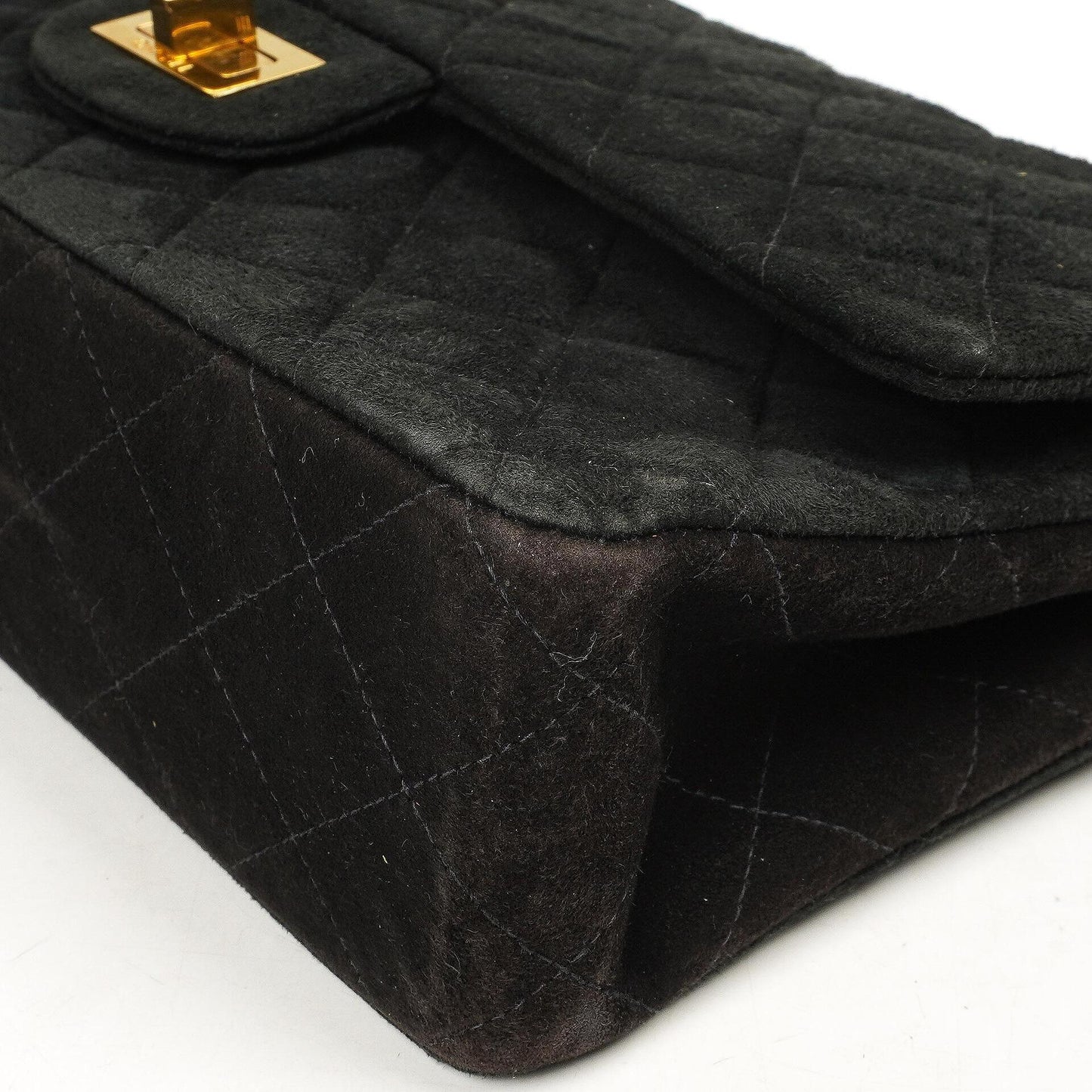 Chanel 2.55 Medium Classic Double Flap Bag Black Quilted Suede Gold Hardware
