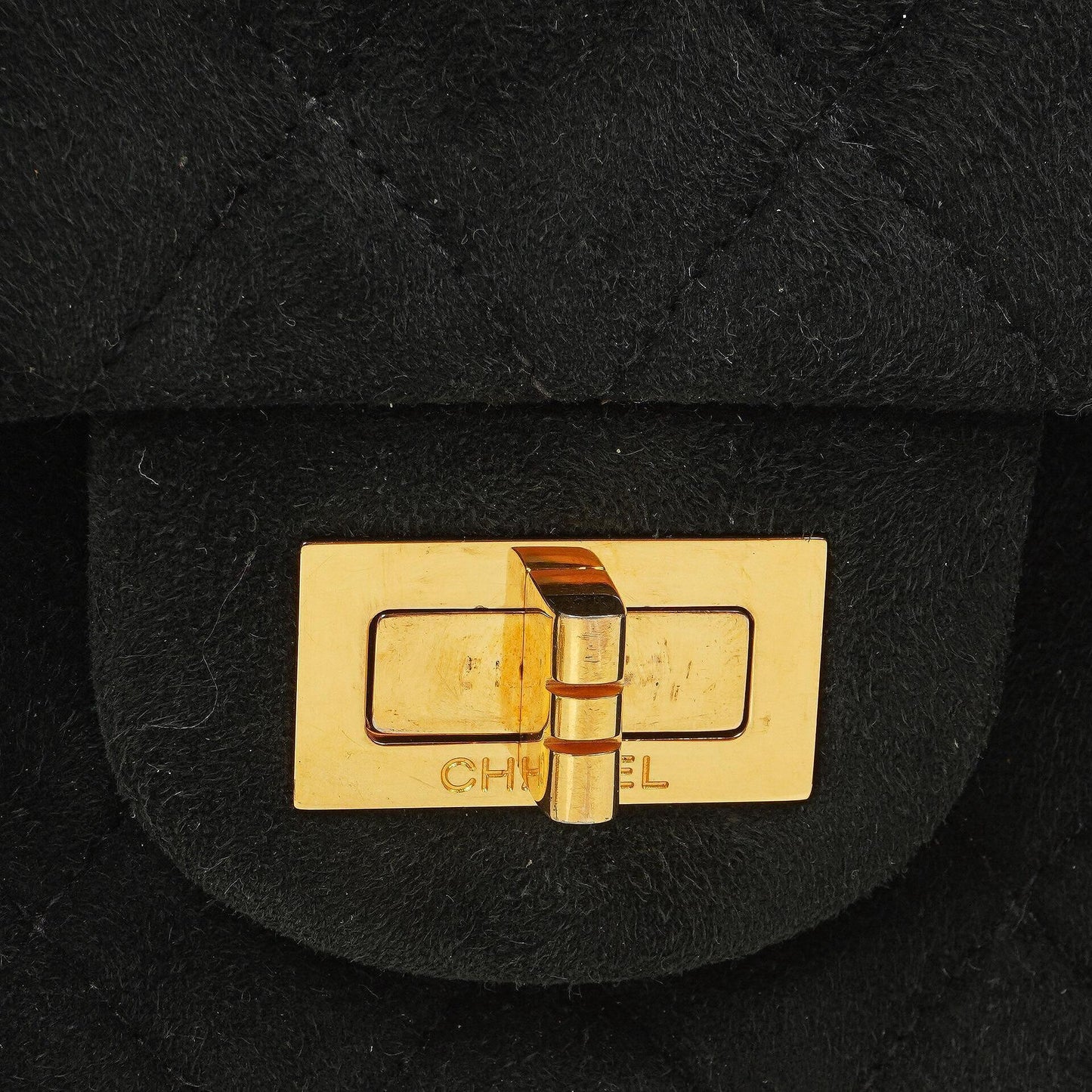 Chanel 2.55 Medium Classic Double Flap Bag Black Quilted Suede Gold Hardware