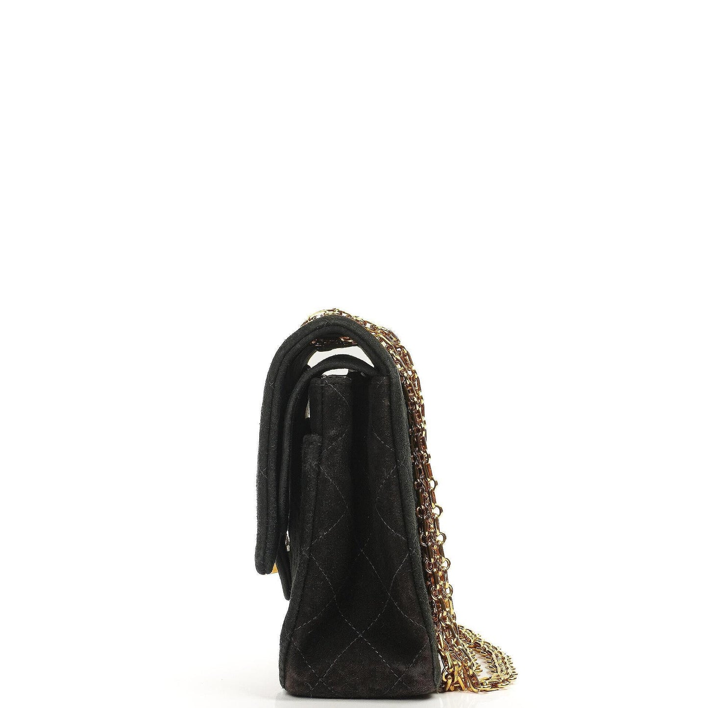 Chanel 2.55 Medium Classic Double Flap Bag Black Quilted Suede Gold Hardware