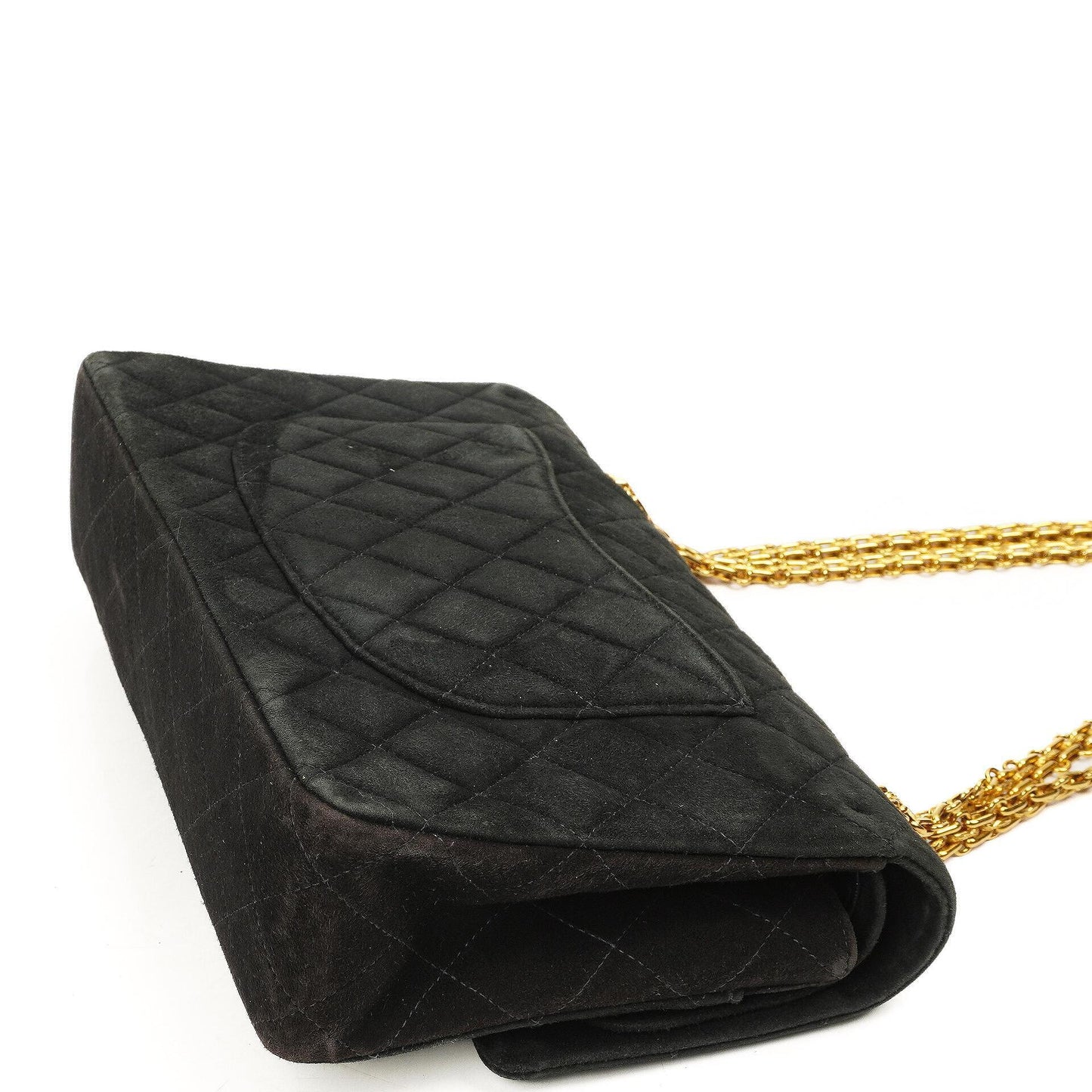 Chanel 2.55 Medium Classic Double Flap Bag Black Quilted Suede Gold Hardware