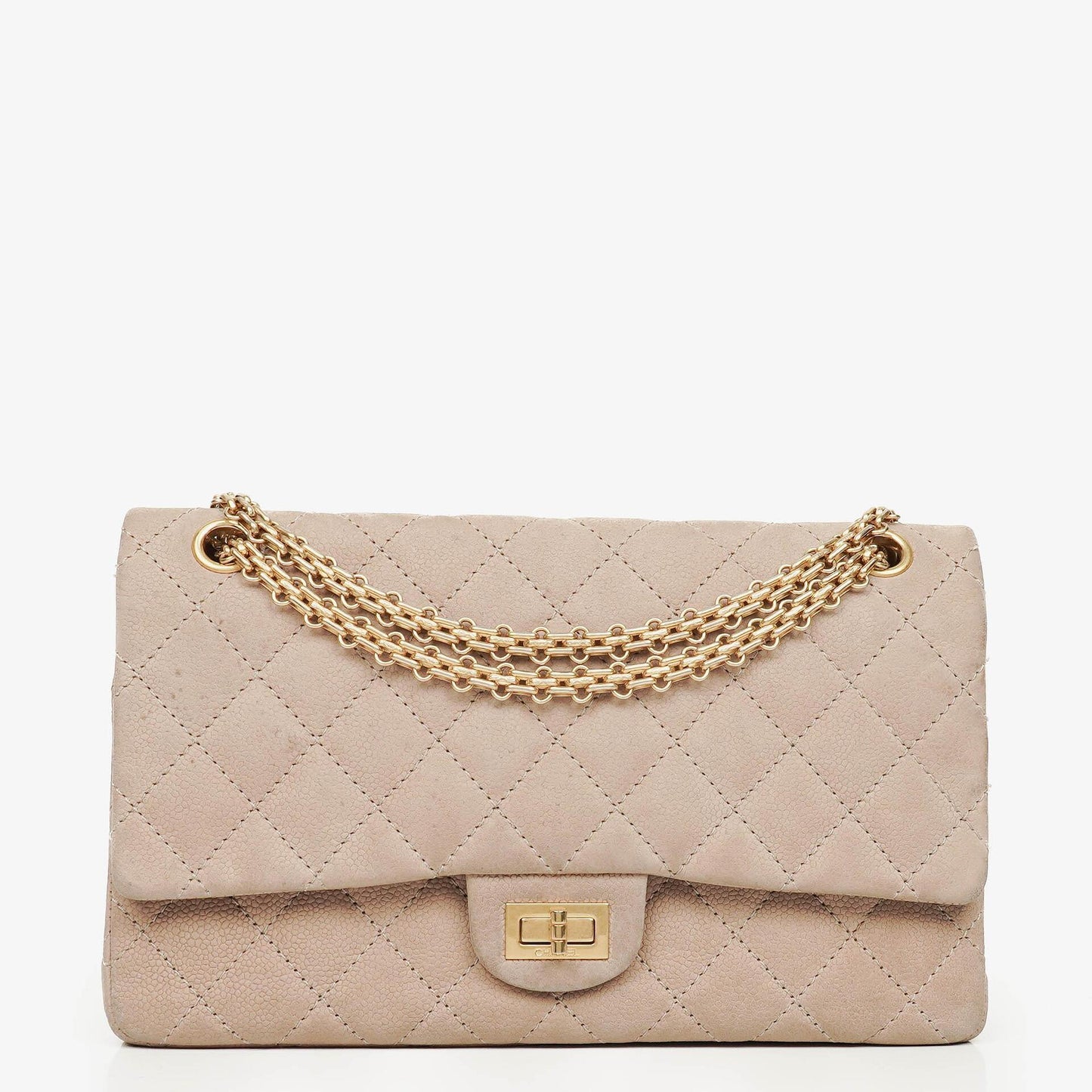 Chanel 2.55 Reissue 227 Flap Bag Beige Quilted Caviar With Gold-Tone Hardware